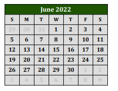 District School Academic Calendar for Blue Ridge High School for June 2022
