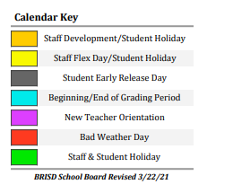 District School Academic Calendar Legend for Blue Ridge High School