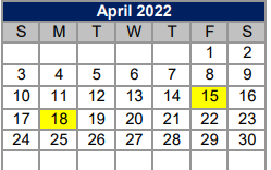 District School Academic Calendar for Curington Elementary for April 2022