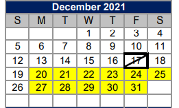 District School Academic Calendar for New Elementary for December 2021