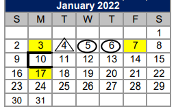 District School Academic Calendar for Kendall  Elementary School for January 2022