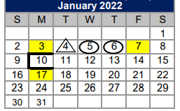 District School Academic Calendar for New Elementary for January 2022