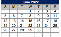 District School Academic Calendar for Fabra Elementary for June 2022
