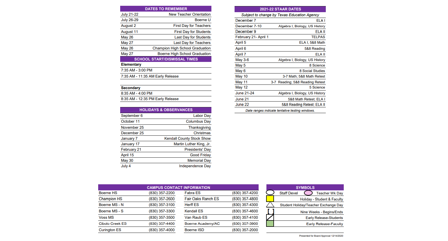 District School Academic Calendar Key for Boerne Alter School