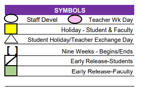 District School Academic Calendar Legend for Curington Elementary