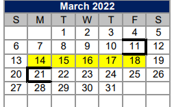 District School Academic Calendar for Meadowlands for March 2022