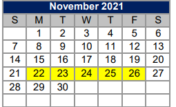 District School Academic Calendar for New Elementary for November 2021