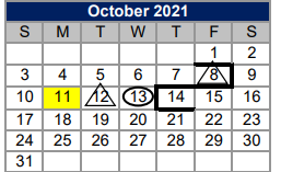 District School Academic Calendar for Meadowlands for October 2021