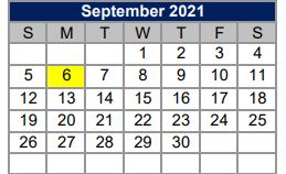 District School Academic Calendar for New Elementary for September 2021