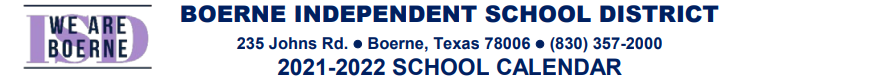 District School Academic Calendar for Boerne Alter School