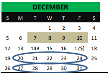 District School Academic Calendar for Iago Junior High for December 2021