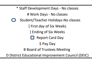 District School Academic Calendar Legend for Newgulf Elementary