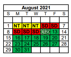 District School Academic Calendar for Stephenson School for August 2021