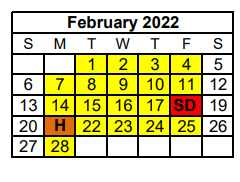 District School Academic Calendar for Special Assign Ctr for February 2022
