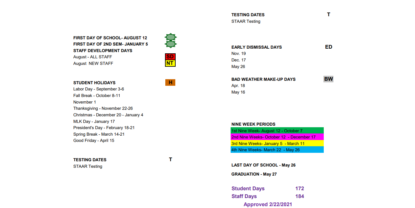 District School Academic Calendar Key for Rather Junior High