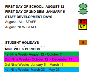 District School Academic Calendar Legend for Rather Junior High