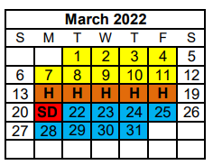 District School Academic Calendar for Special Assign Ctr for March 2022