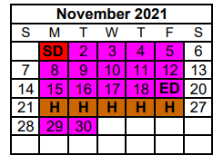 District School Academic Calendar for Evans Elementary for November 2021