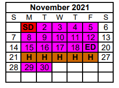 District School Academic Calendar for Special Assign Ctr for November 2021