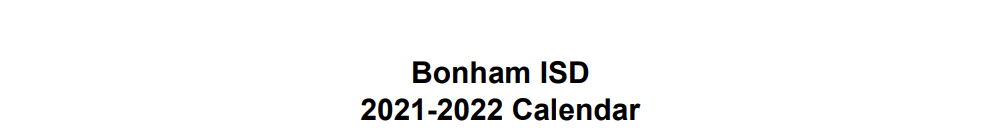 District School Academic Calendar for Bonham High School