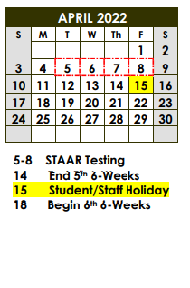 District School Academic Calendar for Borger Intermediate for April 2022
