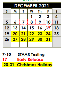 District School Academic Calendar for Borger Middle for December 2021