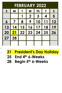 District School Academic Calendar for Borger H S for February 2022