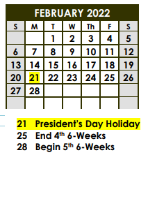 District School Academic Calendar for Borger Middle for February 2022