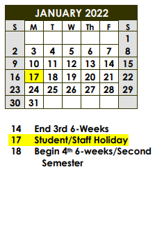 District School Academic Calendar for Crockett Elementary for January 2022