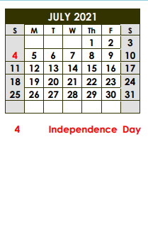 District School Academic Calendar for Crockett Elementary for July 2021