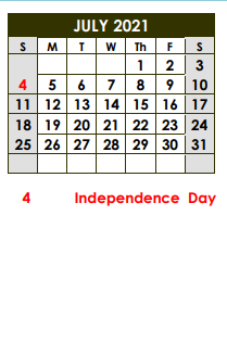 District School Academic Calendar for C H A M P S for July 2021