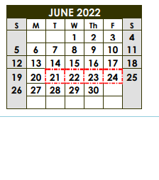 District School Academic Calendar for Crockett Elementary for June 2022