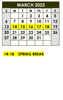 District School Academic Calendar for C H A M P S for March 2022