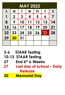 District School Academic Calendar for Gateway El for May 2022