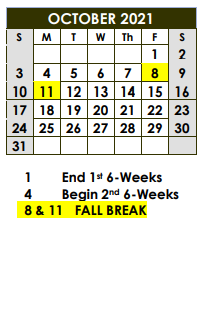 District School Academic Calendar for C H A M P S for October 2021