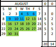 District School Academic Calendar for Challenge Academy for August 2021