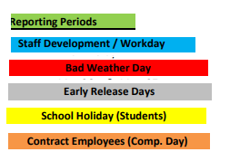 District School Academic Calendar Legend for Challenge Academy