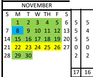 District School Academic Calendar for Challenge Academy for November 2021