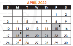 District School Academic Calendar for The Engineering School for April 2022