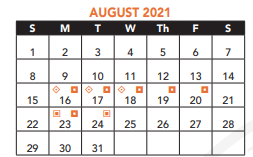 District School Academic Calendar for Jackson Mann for August 2021