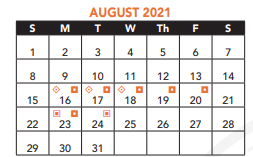 District School Academic Calendar for Excel High School for August 2021