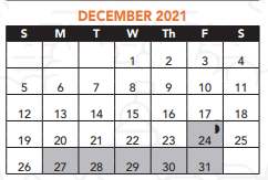 District School Academic Calendar for Social Justice Academy for December 2021