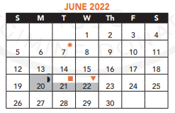 District School Academic Calendar for Elc - East Zone for June 2022