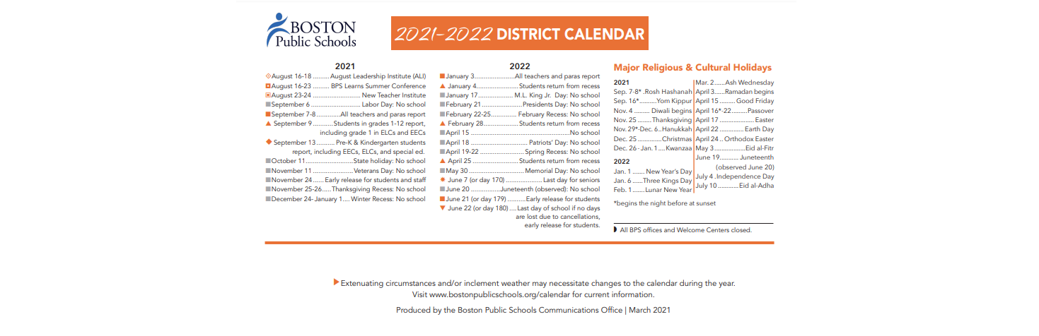 District School Academic Calendar Key for Jackson Mann