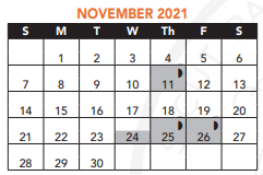 District School Academic Calendar for Maurice J Tobin for November 2021