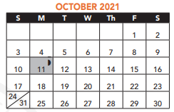 District School Academic Calendar for John Winthrop for October 2021
