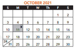 District School Academic Calendar for Joseph J Hurley for October 2021