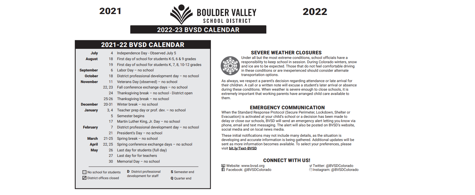 District School Academic Calendar Key for Boulder High School