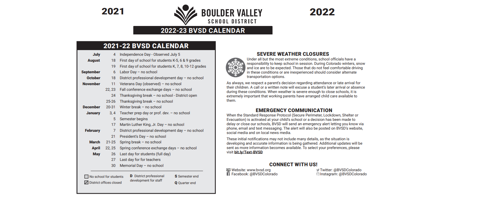 District School Academic Calendar Key for High Peaks Elementary School