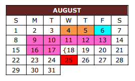 District School Academic Calendar for Bowie Elementary for August 2021